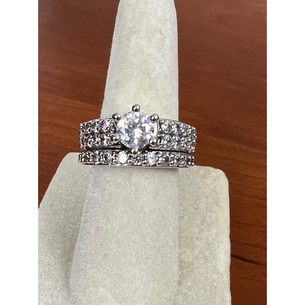 GM Silver Tone Round Cut Solitaire Bridal Wedding Ring Set Size 4.5